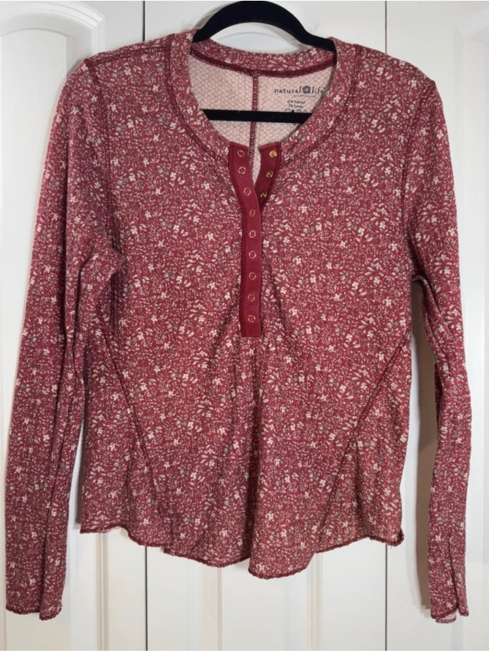 NATURAL LIFE Rose Pink Floral Snap Henley Long Sleeve Top